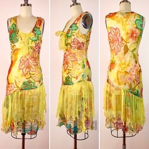 Interlude Yellow Floral Asymmetric Dress